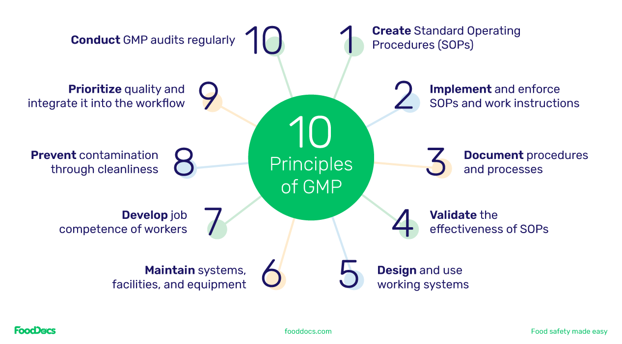 An infographic showing the 10 GMP principles.