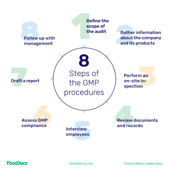 Outline of the 8 steps of the GMP audit procedure.