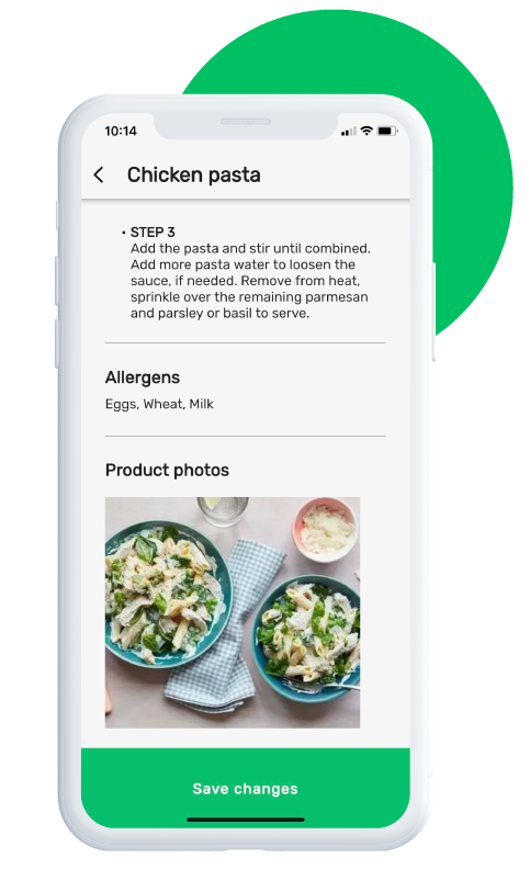 Preview of FoodDocs food traceability software which comes with a built-in digital recipe book and automatic allergen identifier.