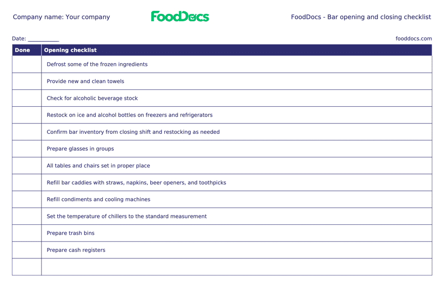 bar closing checklist bar closing checklist
