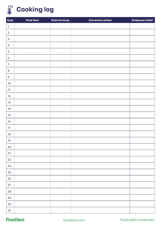 Cooking log | Download Free Template Cooking log | Download Free Template