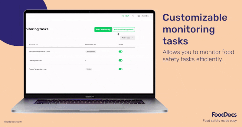 Example from the FoodDocs app about how you can customize monitoring tasks.