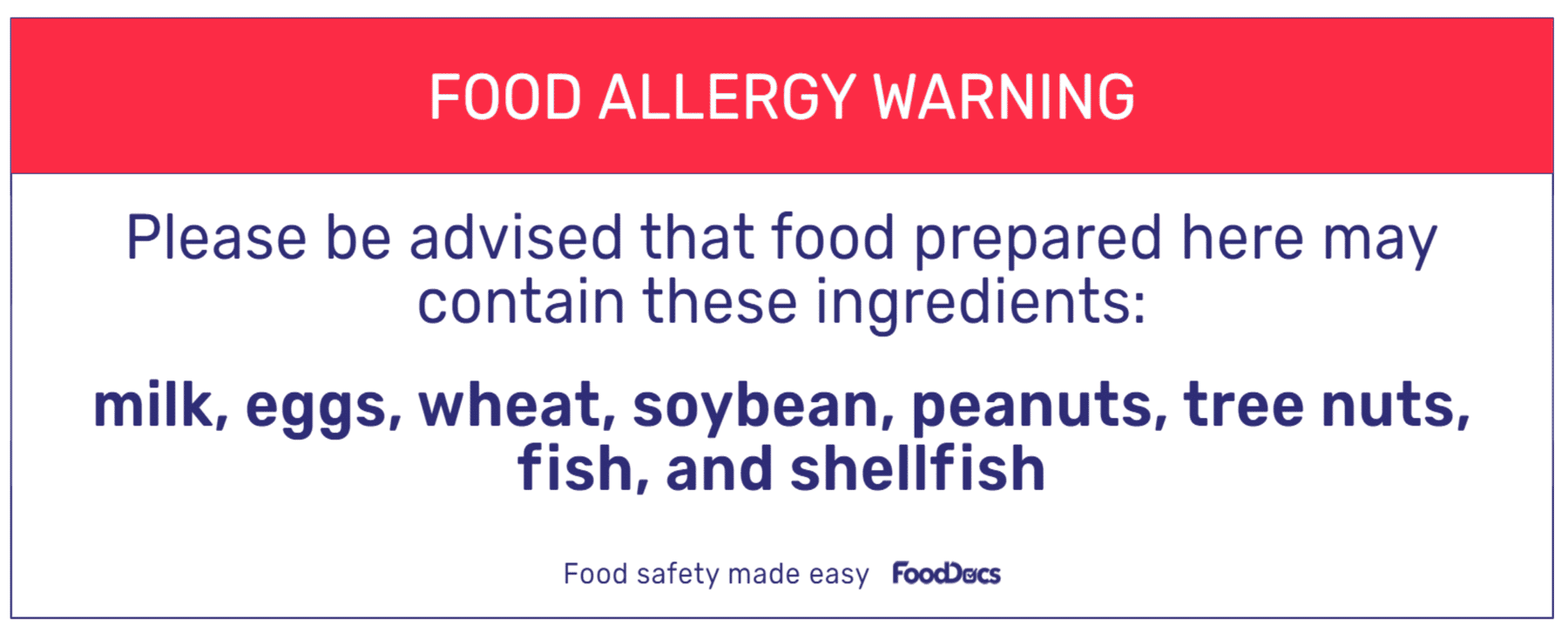 Food Warning Statement Example Free Printable Food Allergy Warning Sign | Download PDF