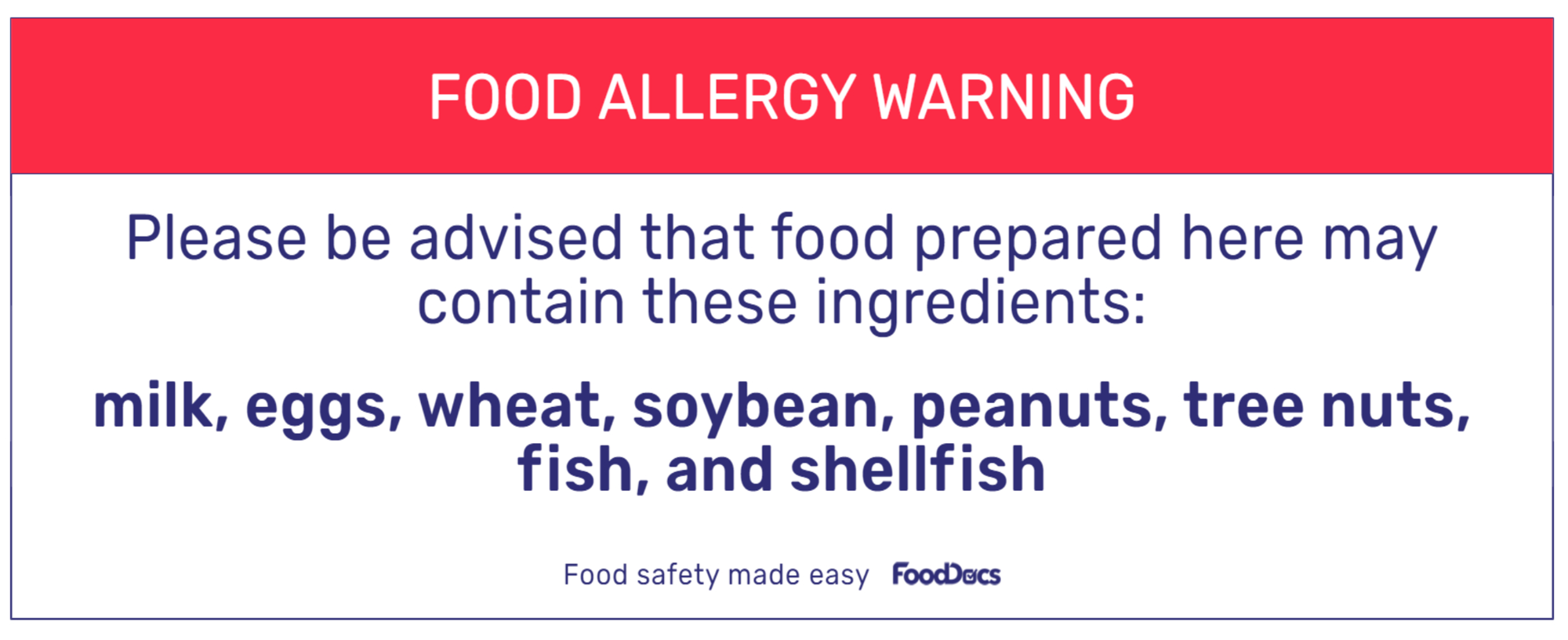 Food allergy warning Food allergy warning