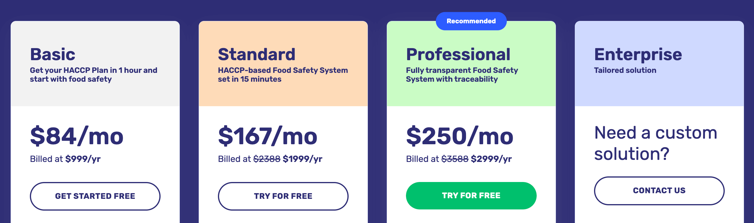 Preview of FoodDocs pricing plans.
