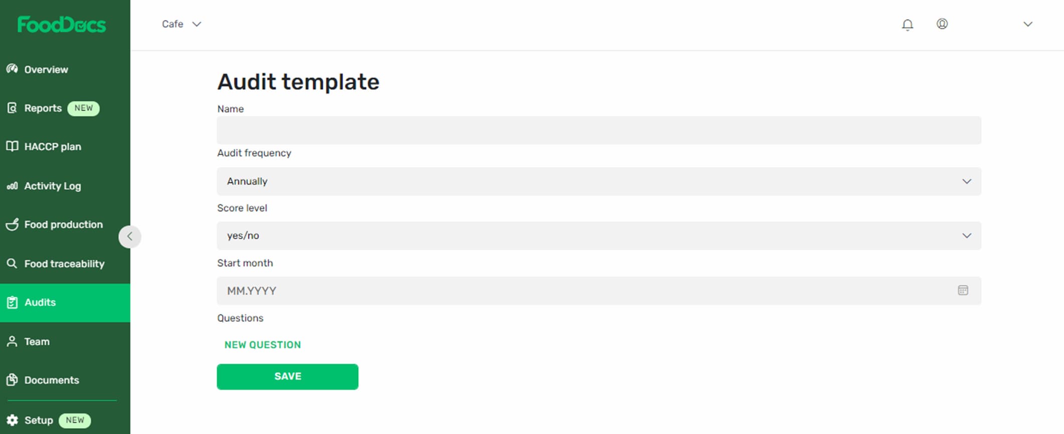 FoodDocs food safety audit template