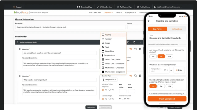 Example of FoodReady's checklist builder.