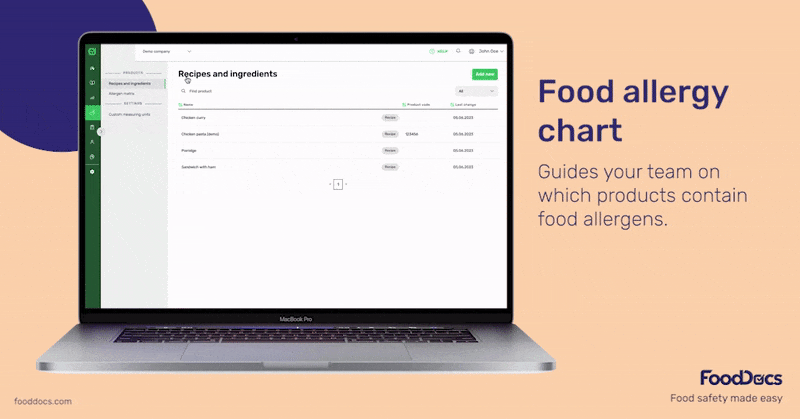 Food allergy chart