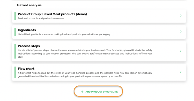 HACCP > Add second product group / line