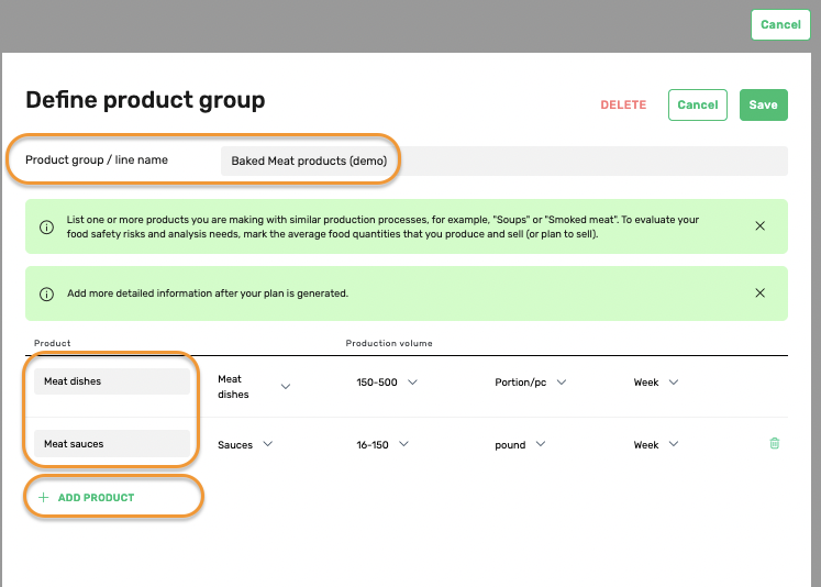 HACCP > edit product group/line details
