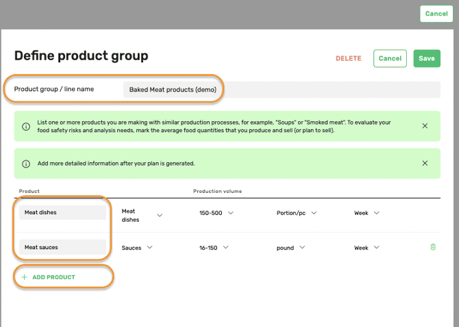 HACCP > edit product group/line details
