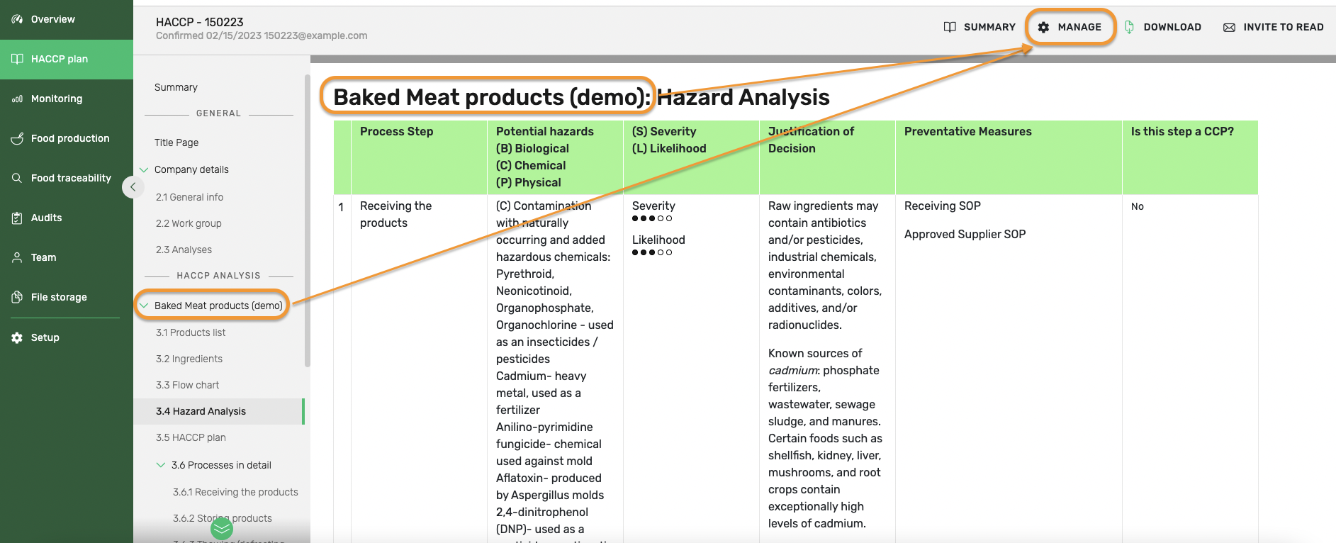 HACCP > edit product groupline