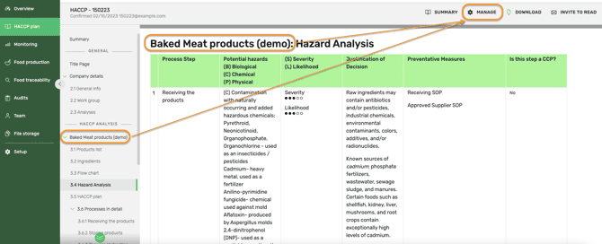 HACCP > edit product groupline