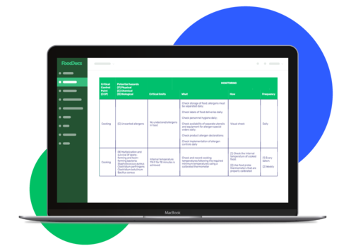 Preview of FoodDocs HACCP builder software. Preview of FoodDocs HACCP builder software.