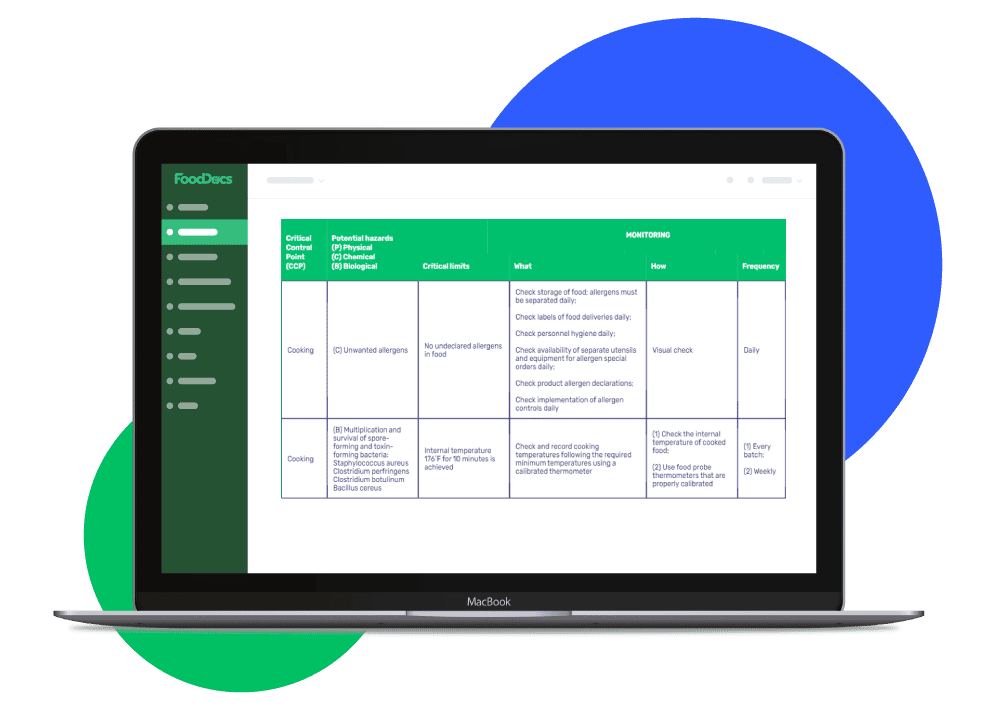Preview of FoodDocs AI-powered HACCP plan builder that you get with our food safety software. Preview of FoodDocs AI-powered HACCP plan builder that you get with our food safety software.
