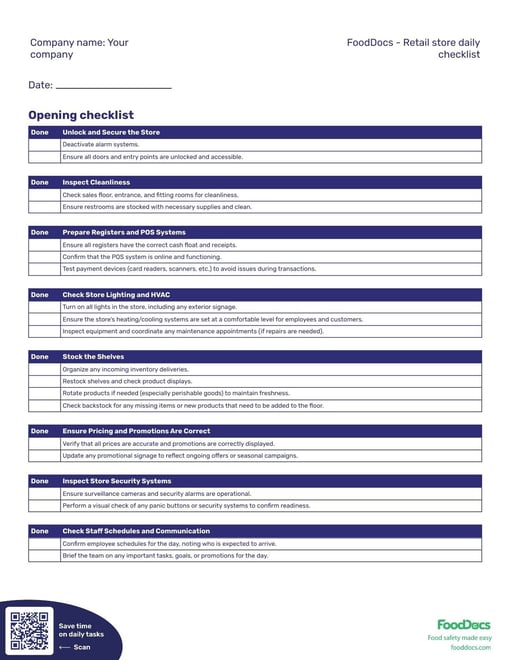 Basic Retail Checklist Retail Store Daily Checklist Template | Free Download