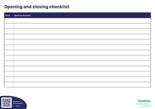 Opening Checklist Examples Opening and closing checklist | Download Free Template