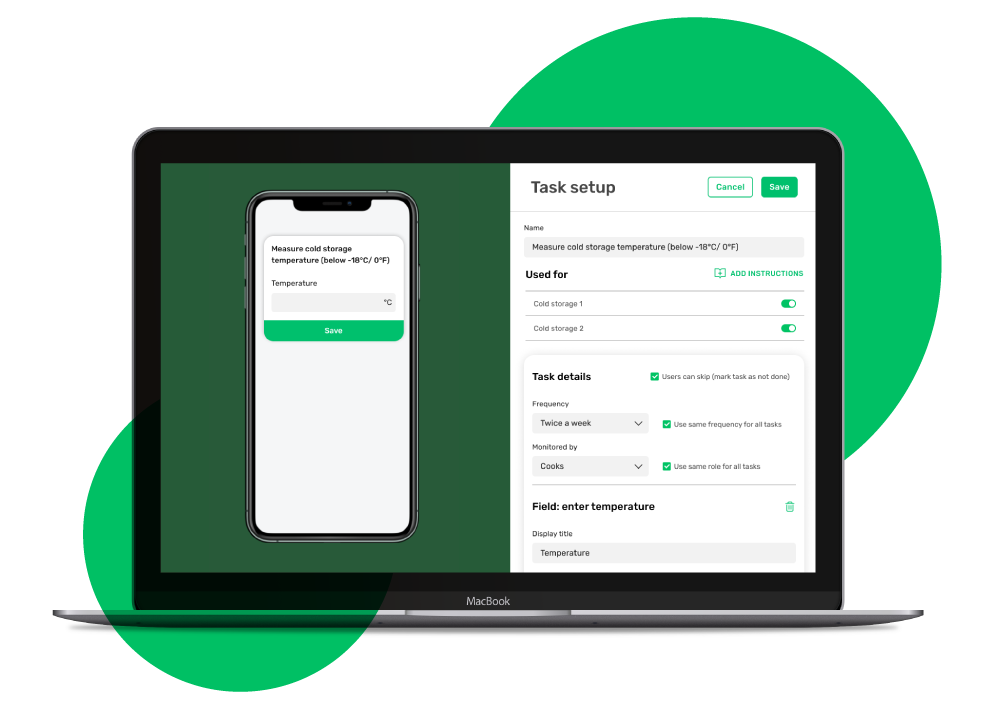 Preview of the daily food safety monitoring tasks in FoodDocs' mobile app so you never miss a task. Preview of the daily food safety monitoring tasks in FoodDocs' mobile app so you never miss a task.