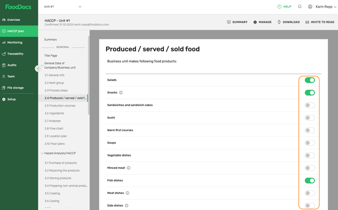 FoodDocs_KnowledgeBase_HACCP_ProductSelection