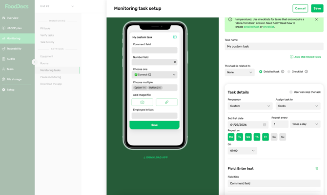 FoodDocs_monitoring_task_setup_view