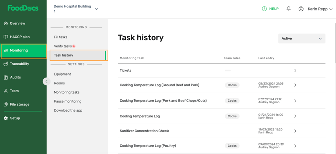 Monitoring_task_history_list_view_FoodDocs