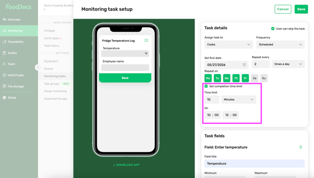 FoodDocs Monitoring_Scheduling_TImeSlot