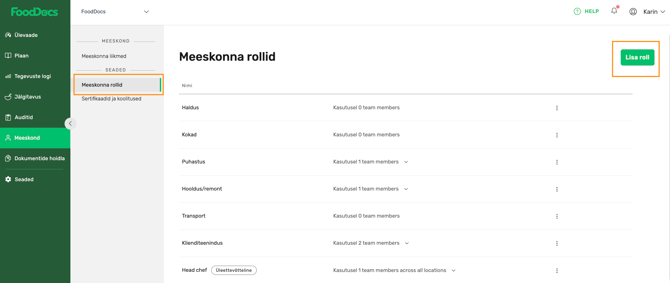 FoodDocs_Meeskond_Uue_Rolli_Lisamine