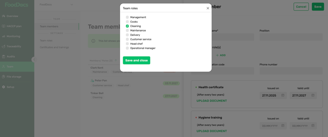 FoodDocs_Team_Role_selection