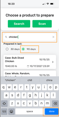Traceability extend search to 90 days in FoodDocs' food safety mobile app.