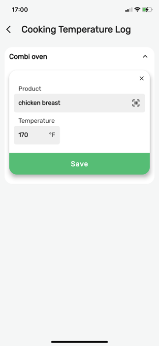 Mobile interface of FoodDocs cooking temperature log-1