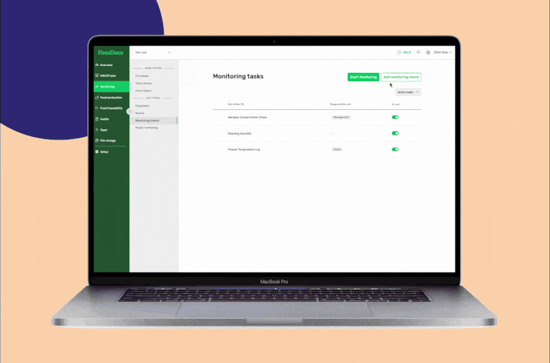 Monitoring check setup