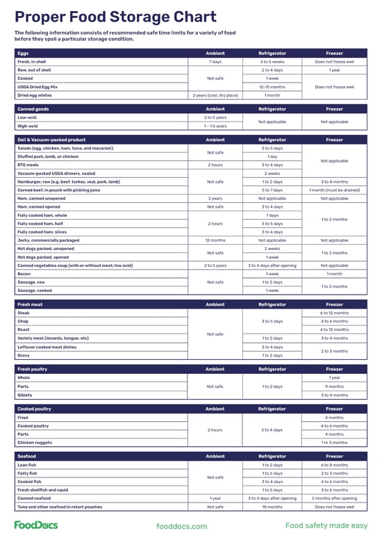 Proper Food Storage Chart | Free Template Download