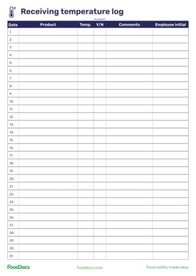 Receiving Temperature Log | Download Free Template