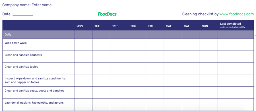 Restaurant cleaning checklist Restaurant cleaning checklist