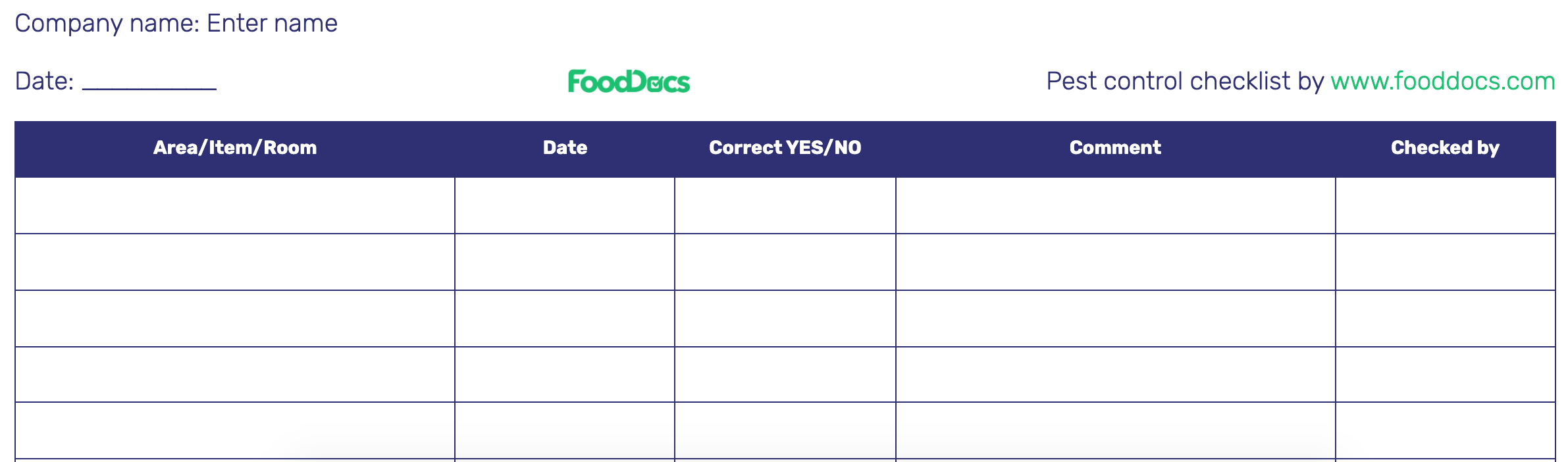 Pest control checklist template