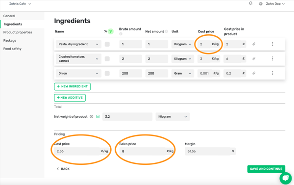 Margin calculation