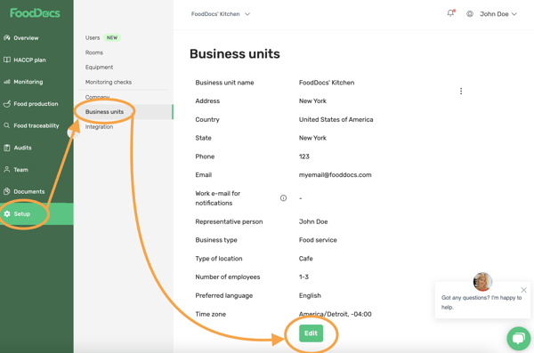 Update business unit information