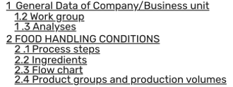 HACCP plan Table of Contents