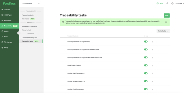 Traceability tasks