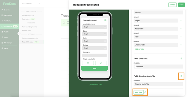 Traceability task setup