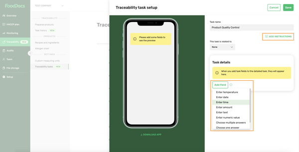 Traceability task instructions