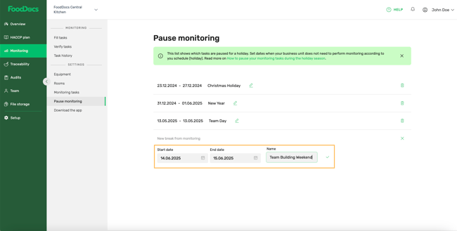 Pause monitoring