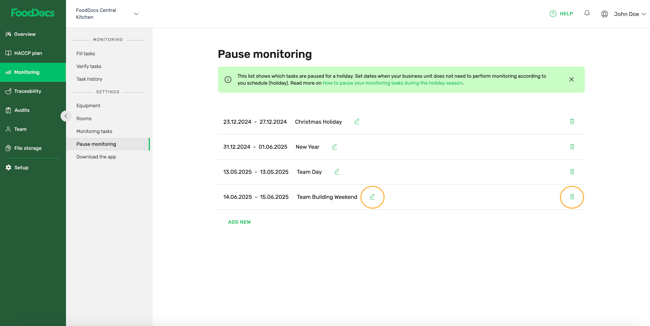 Edit or delete paused periods