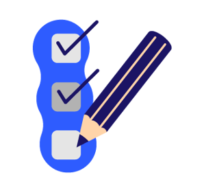 Pencil and a check box to represent Step 1 of setting up the FoodDocs food safety monitoring software.