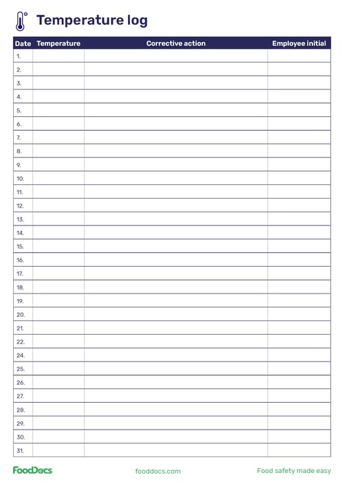 Temperature log sheet | Download Free Template