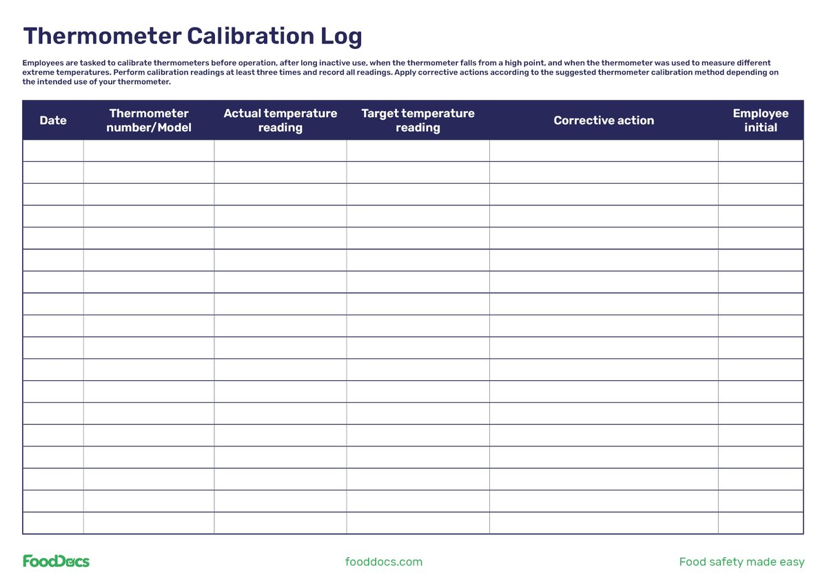 Thermometer calibration log | Download Free Template Thermometer calibration log | Download Free Template