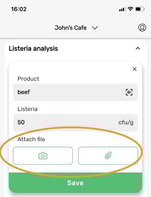 Attach files to your food safety management dashboard. 
