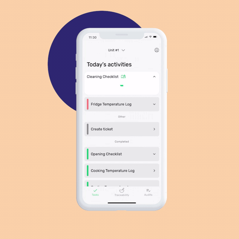 Preview of the digital food safety cleaning checklist in FoodDocs' mobile app.