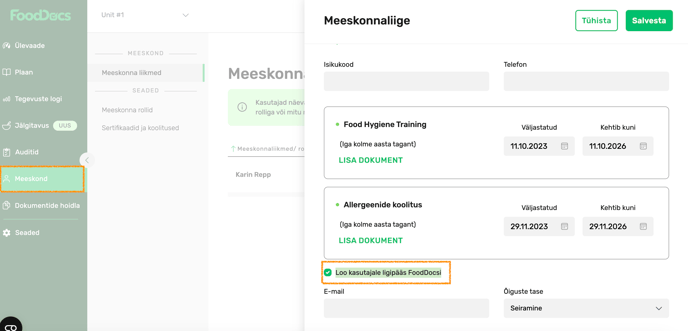 fooddocs_meeskond_kasutaja_lisamine