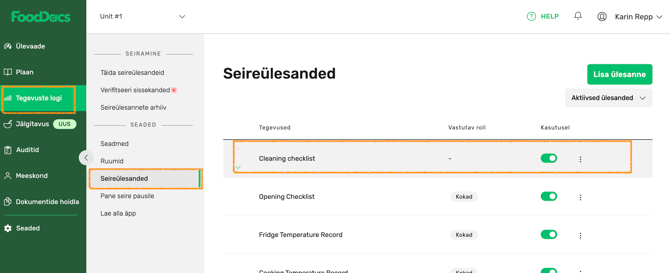 fooddocs_seireülesanded_kontrollnimekirja_muutmine
